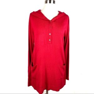 SUSAN GRAVER Plush Knit Long-Sleeve Henley red